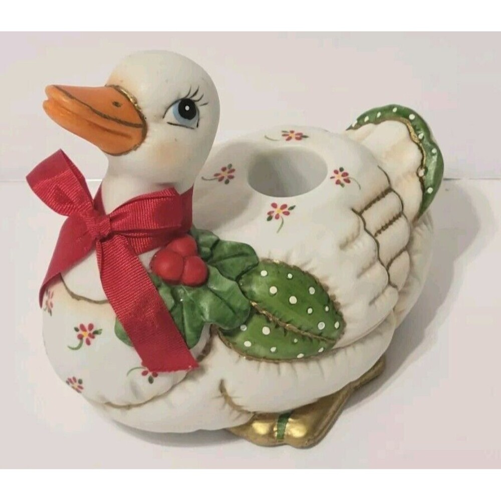 Vintage 1987 Geo Z Lefton Patchwork Christmas Duck Goose Candle Holder 06430